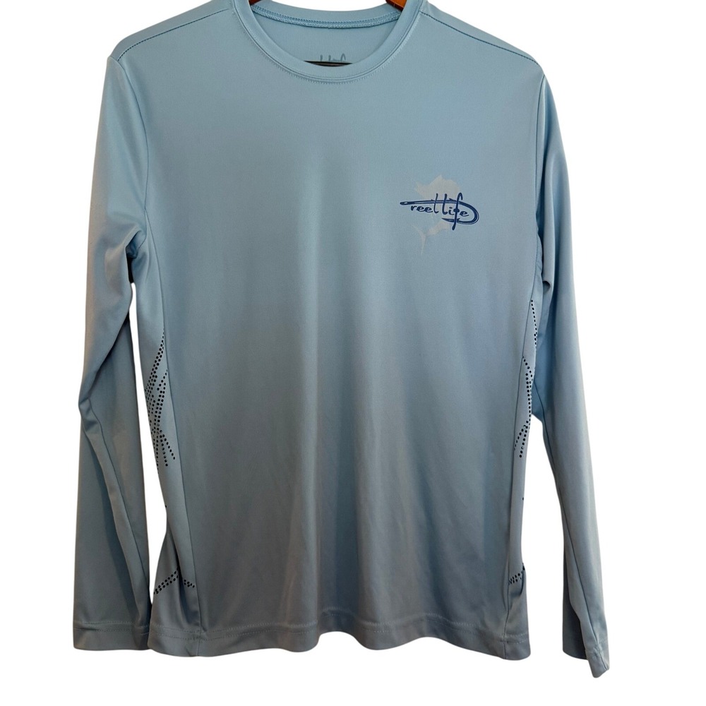Reel Life Men's Long Sleeve‎ Sun Protection Fishing Shirt Light Blue Size S